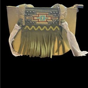 Montana West Olive and Black Fringe Crossbody Bag
